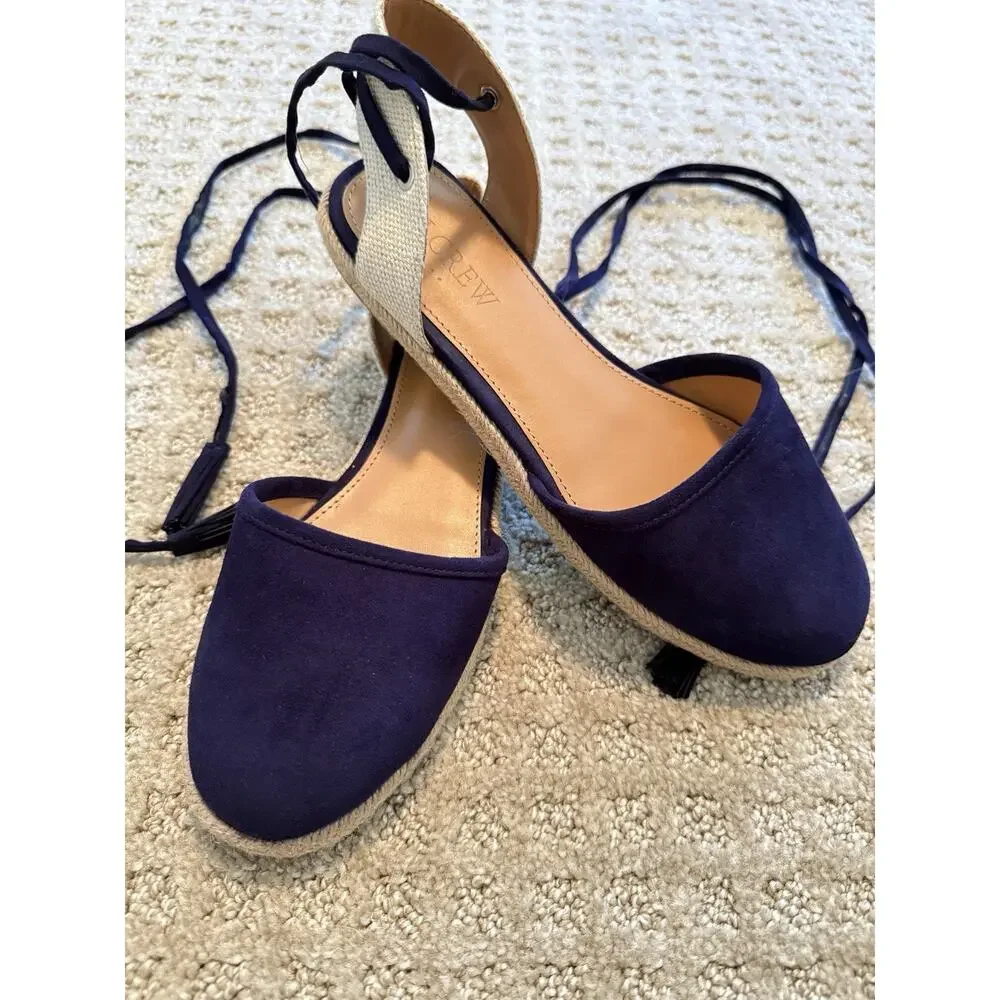 Women's J.Crew Microsuede Lace-Up Espadrilles Flats Navy Size 6 J0839